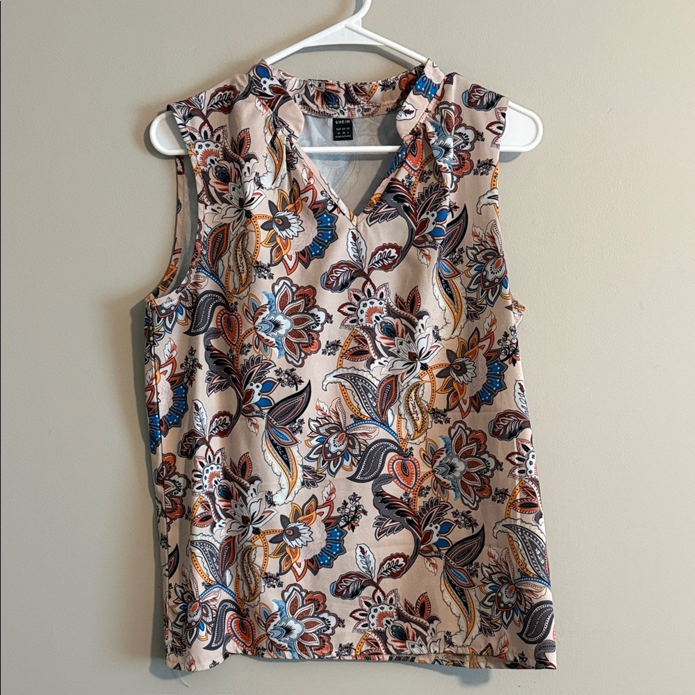 SHEIN Floral Sleeveless Blouse - Beige and Blue